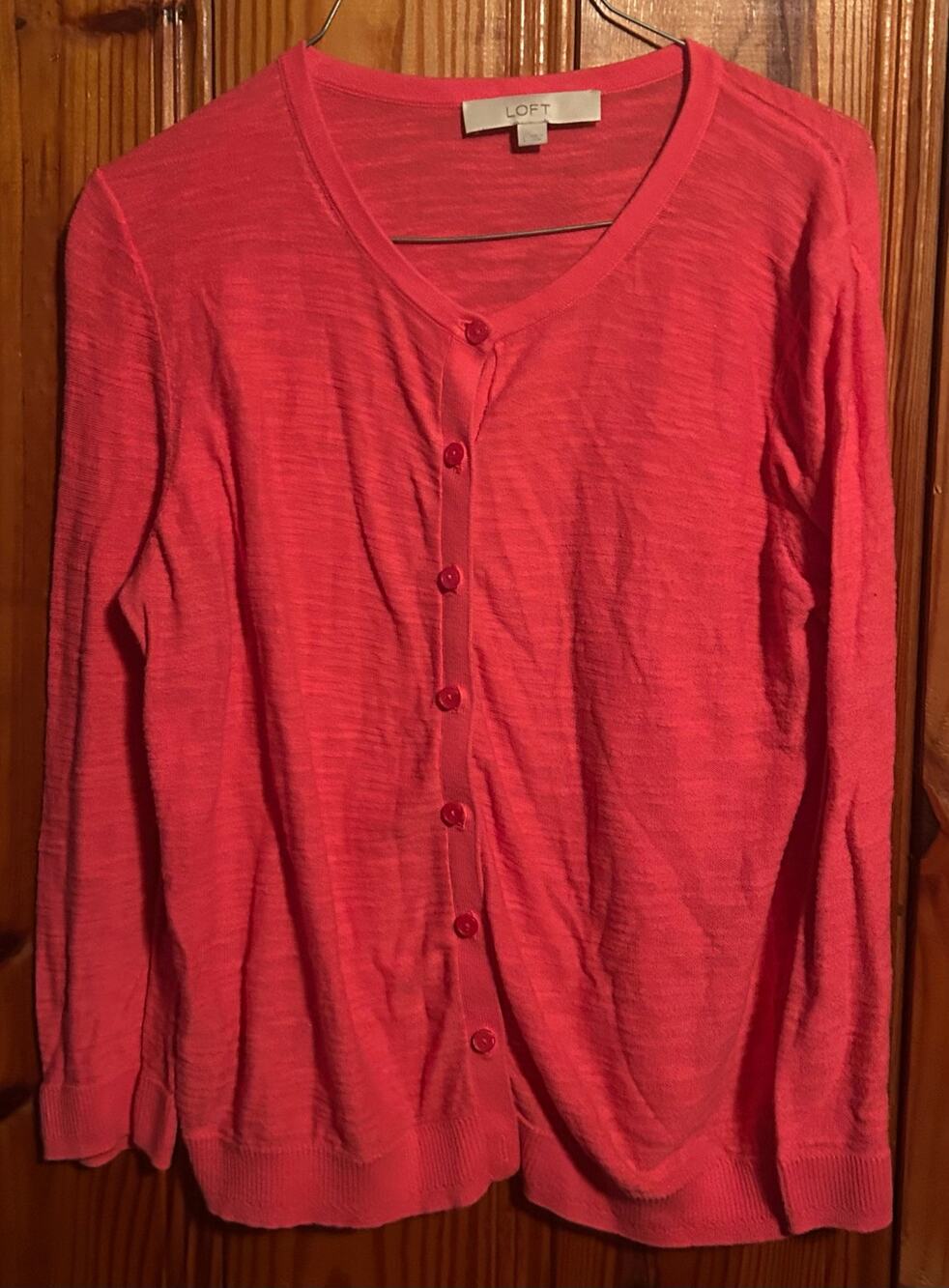 Ann Taylor Loft women’s hot pink cardigan button up cotton size large preppy
